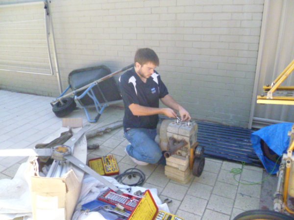 Hard at work disassembling cylinder head